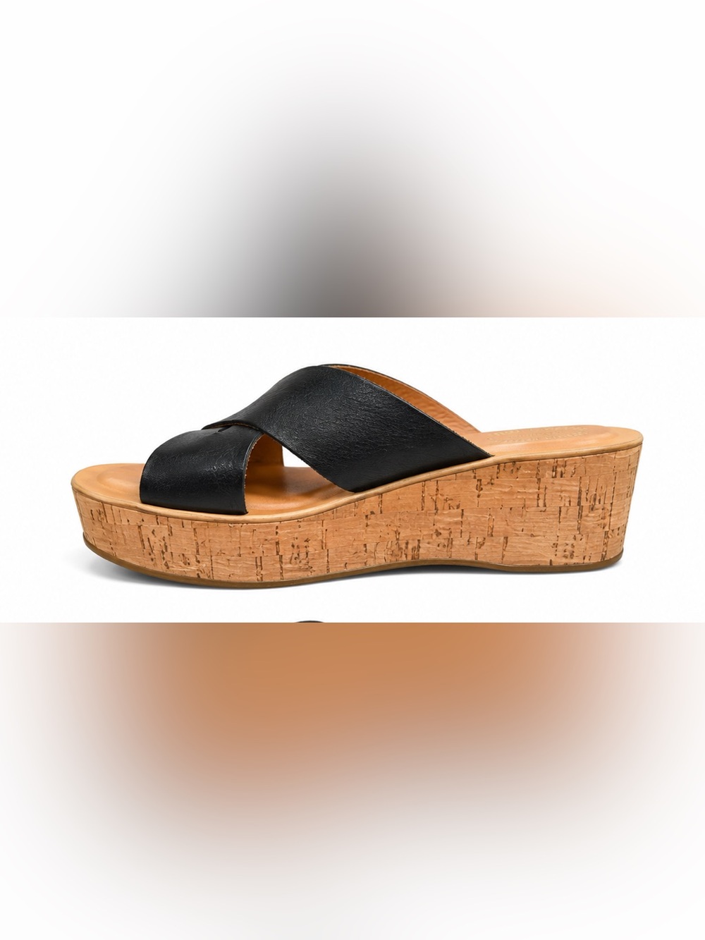Kork-Ease Black Leather Cork Wedge Slide